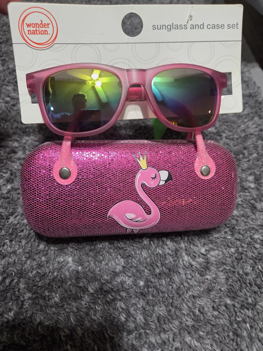 wonder nation Pink Flamingo Kids Sunglasses with Glitter Case